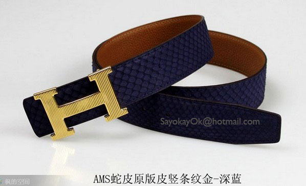 Hermes Snake Stripe Leather Reversible Belt Vertical Stripe Gold